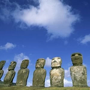 Chile, Easter Island (Rapa Nui), Ahu Akivi Ceremonial site, Giant moai, mysterious stone heads