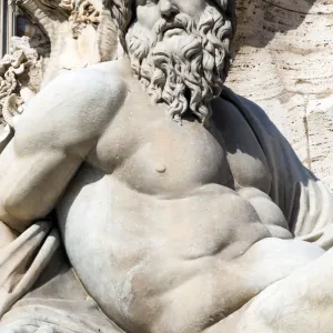 Fontana dei Quattro Fiumi, Detail of River-god Ganges, Piazza Navona, , Rome, Unesco