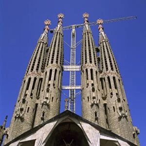 The Goudi designed Sagrdada Familia Cathedral in Barcelona, Spain