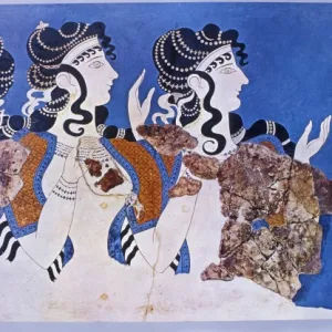 Greece, Crete, Knossos Minoan Palace, Three Women frieze