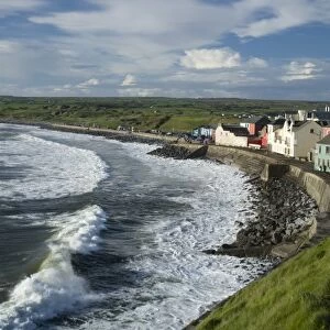 Lahinch, County Clare, Ireland, Town, Houses, Waves, Breakwater, Evening, Coastline