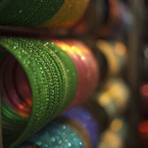 Piles of bangles are stacked up at a store in Bangalore, Karnataka, India