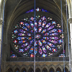 The Reims Cathedral: the stained glass of the famous rosette, Reims, Champagne