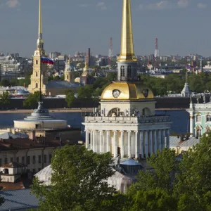 Russia, Saint Petersburg, Center, elevated view of Peter and Paul Cathedral, Admiralty