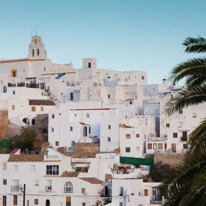 Spain, Andalucia Region, Cadiz Province, Vejer de la Frontera, elevated town view