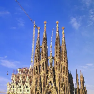 Spain, Barcelona. Sagrada Familia Cathedral, designed by Antoni Gaudi