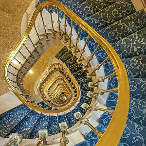 Spain, Barcelona. Spiral staircase in a hotel