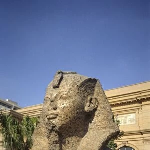 Statue in front of the famous Egyptian Museum in Cairo Egypt