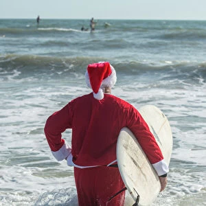 Surfing Santas, surfboards, Cocoa Beach, Florida, USA