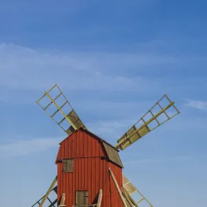 Sweden, Oland Island, Storlinge, antique wooden windmills