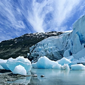 USA, Alaska, Glacier Bay NP. Ice blocks and pinnacles of ice at face of Reid Glacier