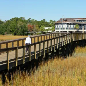 USA, Charleston, South Carolina. The boardwalk at Shem Creek Park in Mt