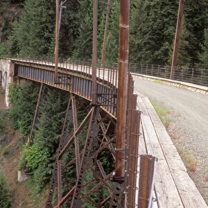 USA, Idaho, Haiwatha Trail. An old train trestle that is now part of the Haiwatha