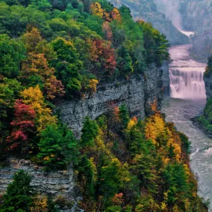 USA, New York, Letchworth State Park. River and waterfall in canyon. Credit as: Jay