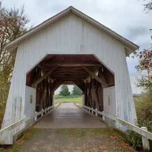 USA, Oregon, Corvallis, Irish Bend Bridge. Digital Composite, HDR