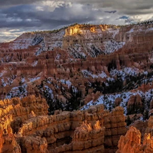 USA, Utah, Bryce Canyon National Park. Fall snow on rock formations