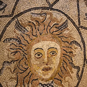 Volubilis, Morocco, Ancient Roman city, sun face mosaic tile