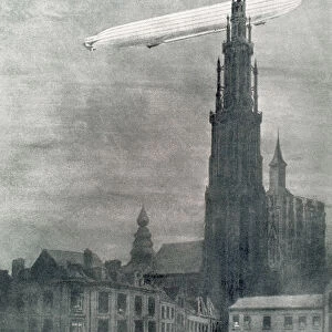 WORLD WAR I (1914-1918). First german zeppelin over Antwerp the night of August 25th