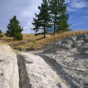 WYOMING. USA. Wagon ruts in rock along Oregon Trail near Guernsey