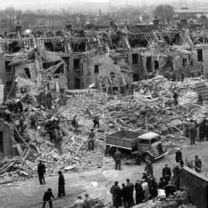 Scene of devastation after flying bomb attack, WW2