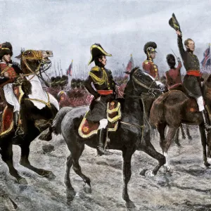 British army advancing at the Battle of Waterloo, 1815