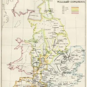 Map of England Print, 1066 Norman Conquest Lithograph Map of England Print, 1066 Norman Conquest Lithograph