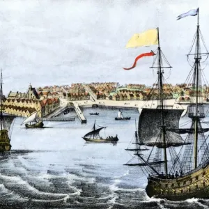 Colonial New York Harbor Print, 1667. Art Prints, Posters