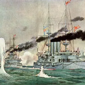 port arthur 昭和16年 Japanese Warships Taking Port Arthur, 1894 Print. Art Prints