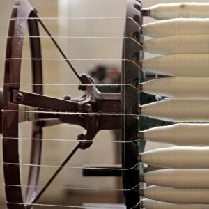 Machine-spun thread on a bobbin in the Lowell mills