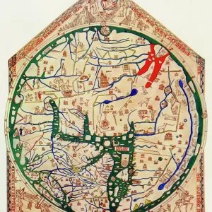 The Hereford Mappa Mundi Print, 19th century color halftone reproduction The Hereford Mappa Mundi Print, 19th century color halftone reproduction