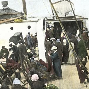 Titanic survivors on deck of a rescue ship