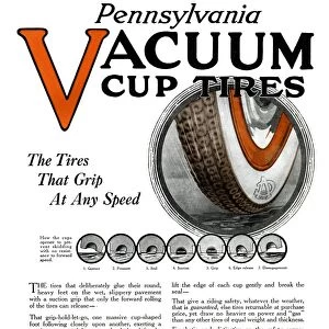 AD: TIRES, 1918. American advertisement for Pennsylvania Vacuum Cup Tires. Illustration