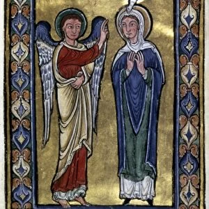 THE ANNUNCIATION. French manuscript illumination, late 12th or early 13th century