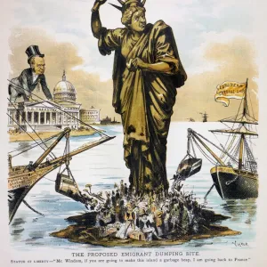 ANTI-IMMIGRATION CARTOON. American cartoon by F. Victor Gillam, 1890, opposed to unrestricted immigration