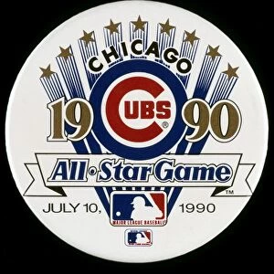 BASEBALL BUTTON. Button commemorating major league baseballs 1990 All-Star Game, played on 10 July 1990 at Wrigley Field in Chicago, Illinois, home of the Chicago Cubs