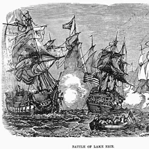 BATTLE OF LAKE ERIE, 1813. Oliver Hazard Perrys victory at Lake Erie, 10 September, 1813. Wood engraving, American, 19th century