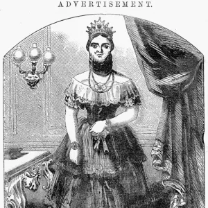 BEARDED LADY. Josephine Boisdechene (Madame Fortune Clofullia), P. T. Barnums Swiss Bearded Lady. Wood engraving, 1853