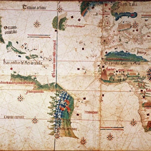 CANTINO WORLD MAP, 1502. Western half of the Cantino map of the world