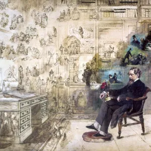 CHARLES DICKENS (1812-1870). English novelist. Dickens Dream. Unfinished oil painting by Robert William Buss, 1870s