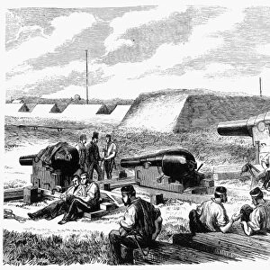 CIVIL WAR BATTERY SCENE. Engraving from a contemporary English newspaper