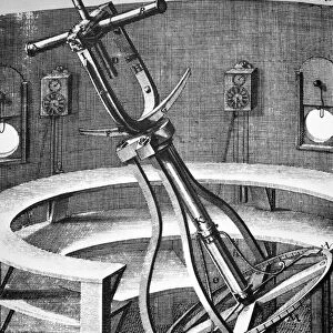 Danish astronomer. Roemers Equatorial Machine. Copper engraving, 18th century