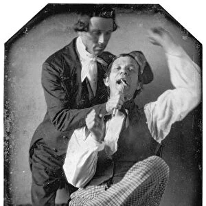 Dentist pulling teeth. American daguerreotype, c1845