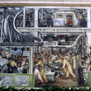 DIEGO RIVERA: DETROIT. Automobile Industry. Large detail of Diego Riveras mural at The Detroit Institute of Arts, 1932-1933