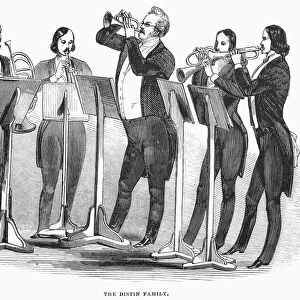 DISTIN FAMILY, 1844. The Distin family brass quintet. Wood engraving, English, 1844