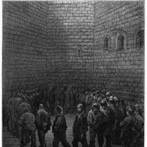 DORE: LONDON: 1872. Newgate - Exercise Yard. Wood engraving after Gustave Dore from London