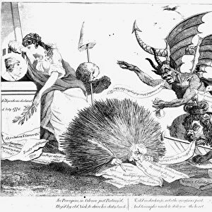 FEDERALIST CARTOON. A Republican engraved cartoon, c1799, lampooning the English political journalist and Federalist editor, William Cobbett ( Peter Porcupine )