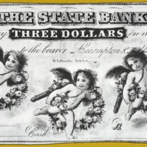 BILLETE DE TRES DÓLARES, 1856. Billete de tres dólares emitido en Lecompton, Territorio de Kansas, 1856. BILLETE DE TRES DÓLARES, 1856. Billete de tres dólares emitido en Lecompton, Territorio de Kansas, 1856.