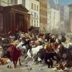 1879 Print of William H. Beard's Allegorical Scene, Bulls and Bears in the Market