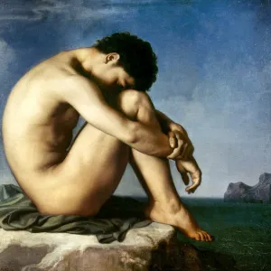 FLANDRIN: NUDE YOUTH, 1837. Nude Youth by the Seaside. Oil on canvas by Jean Hippolyte Flandrin, 1837