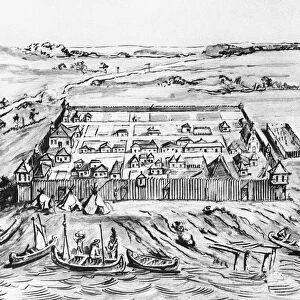 FORT DETROIT, 1749. Map of Fort Detroit based on a drawing by Joseph Gaspard Chaussegros